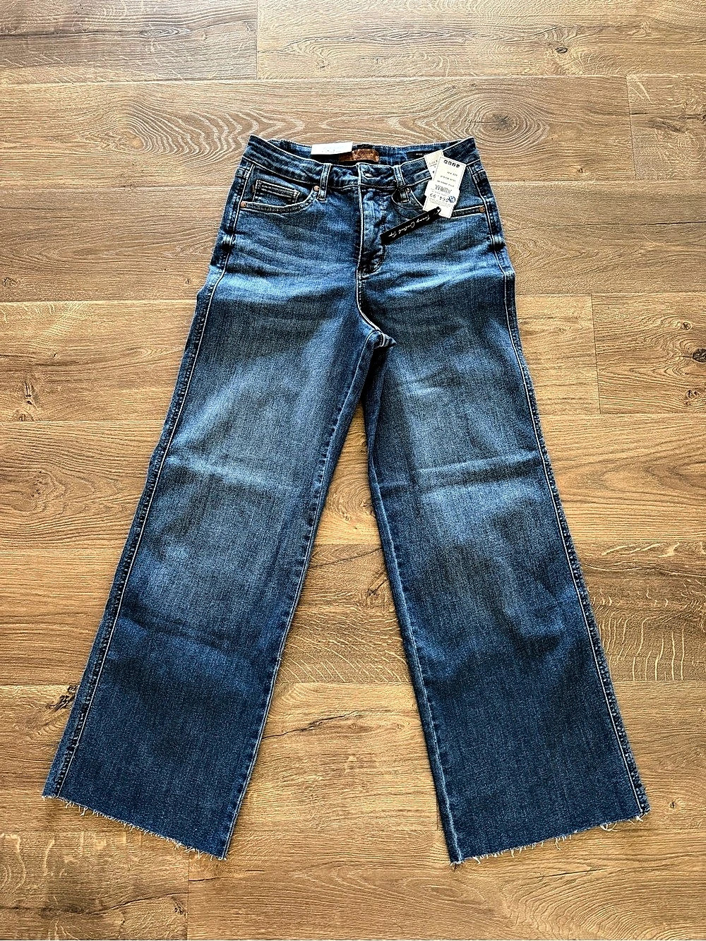 Judy Blue High Waist Wide Leg Raw Hem Jeans Blue